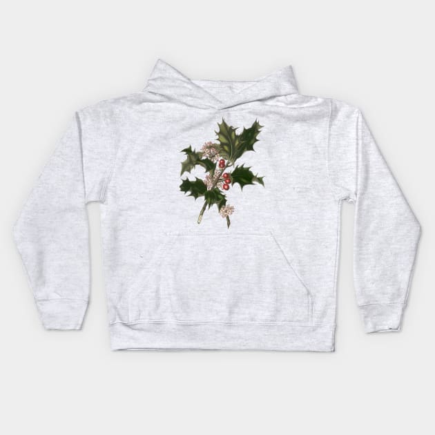 Vintage Christmas Holly Branch Kids Hoodie by MasterpieceCafe